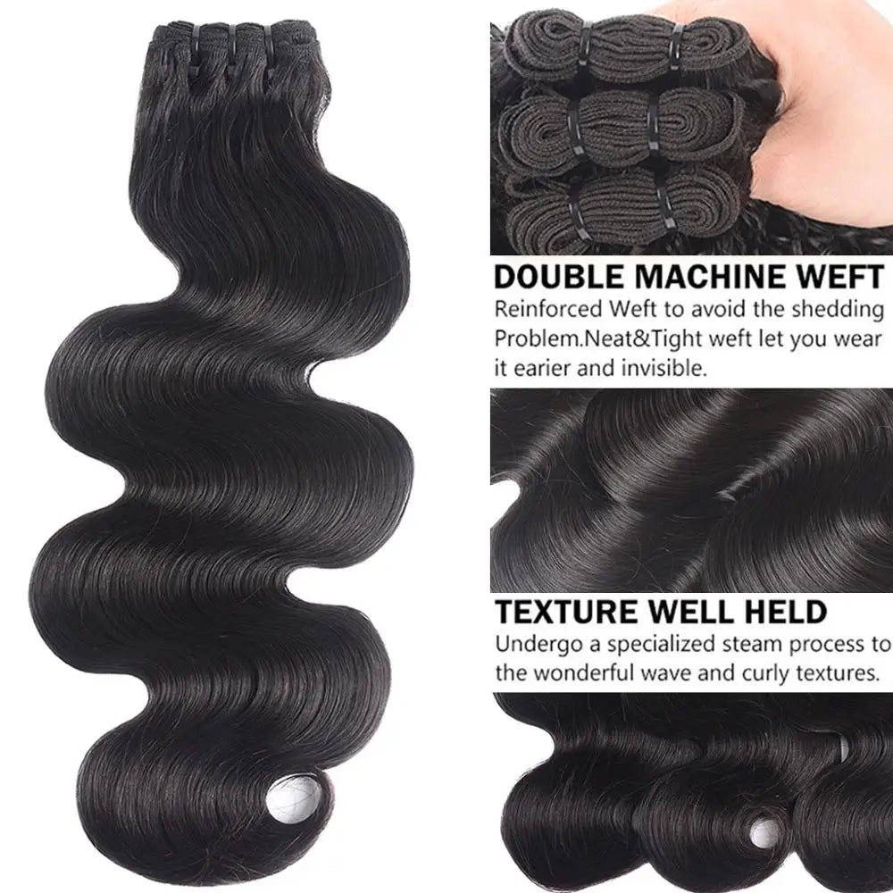 Body Wave Bundles with Closure 2X6 with Bundles Virgin Hair Bundles with Closure 3 4 Double Drawn Brazilian Hair with Closure