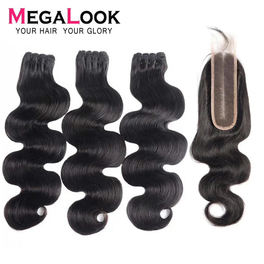 Body Wave Bundles with Closure 2X6 with Bundles Virgin Hair Bundles with Closure 3 4 Double Drawn Brazilian Hair with Closure